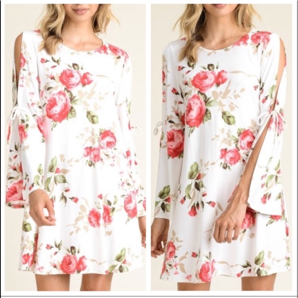 Floral tie sleeve shift dress